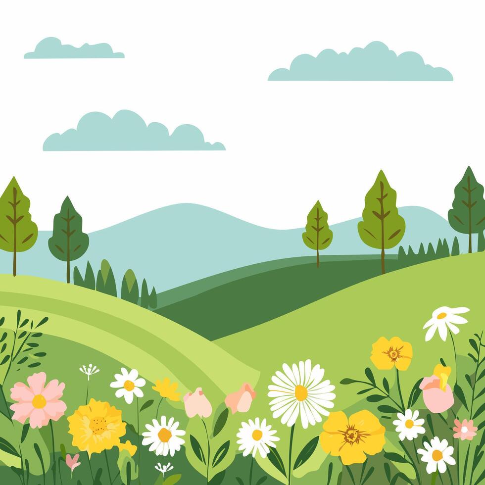 Lush Meadow with Wildflowers vector