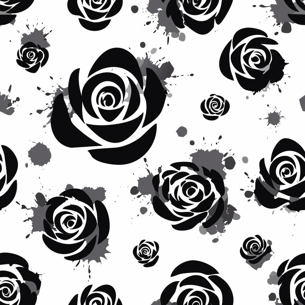Seamless pattern Abstract Ink Blot Roses vector