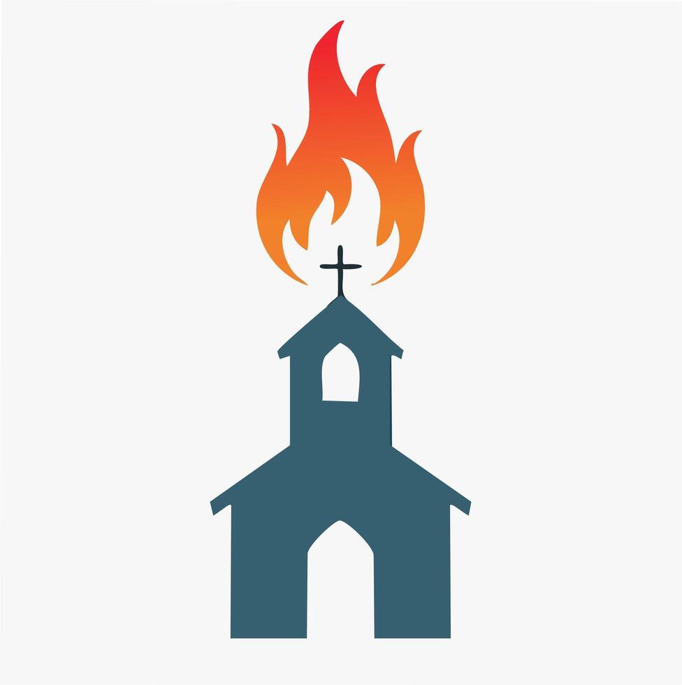 Flames hovering above a simple church silhouette vector