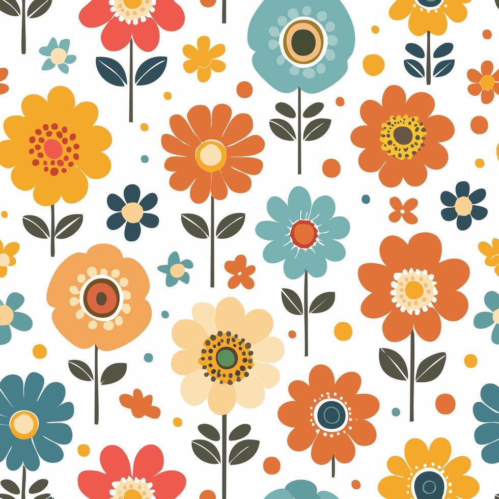 Seamless pattern Mid-Century Abstract Blooms vector