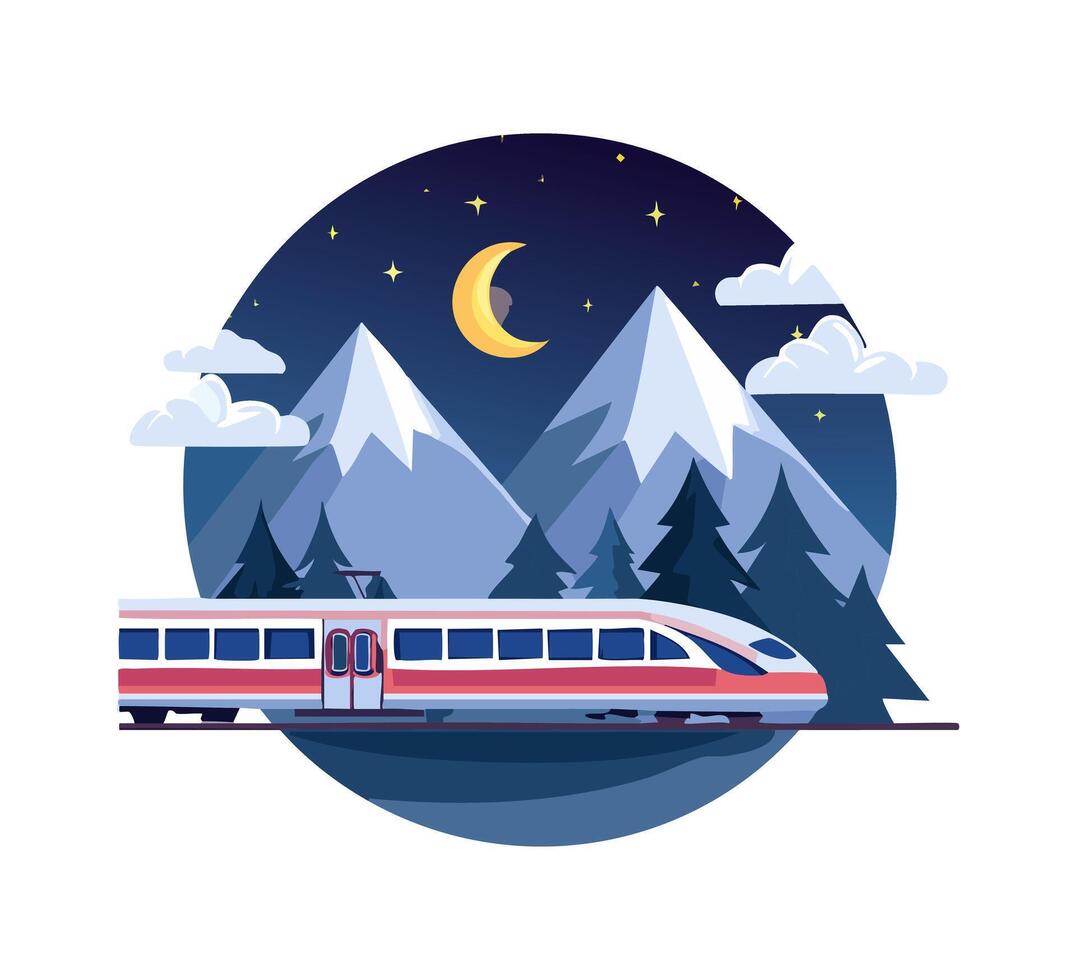 Night Train Passing Through Mountains vector