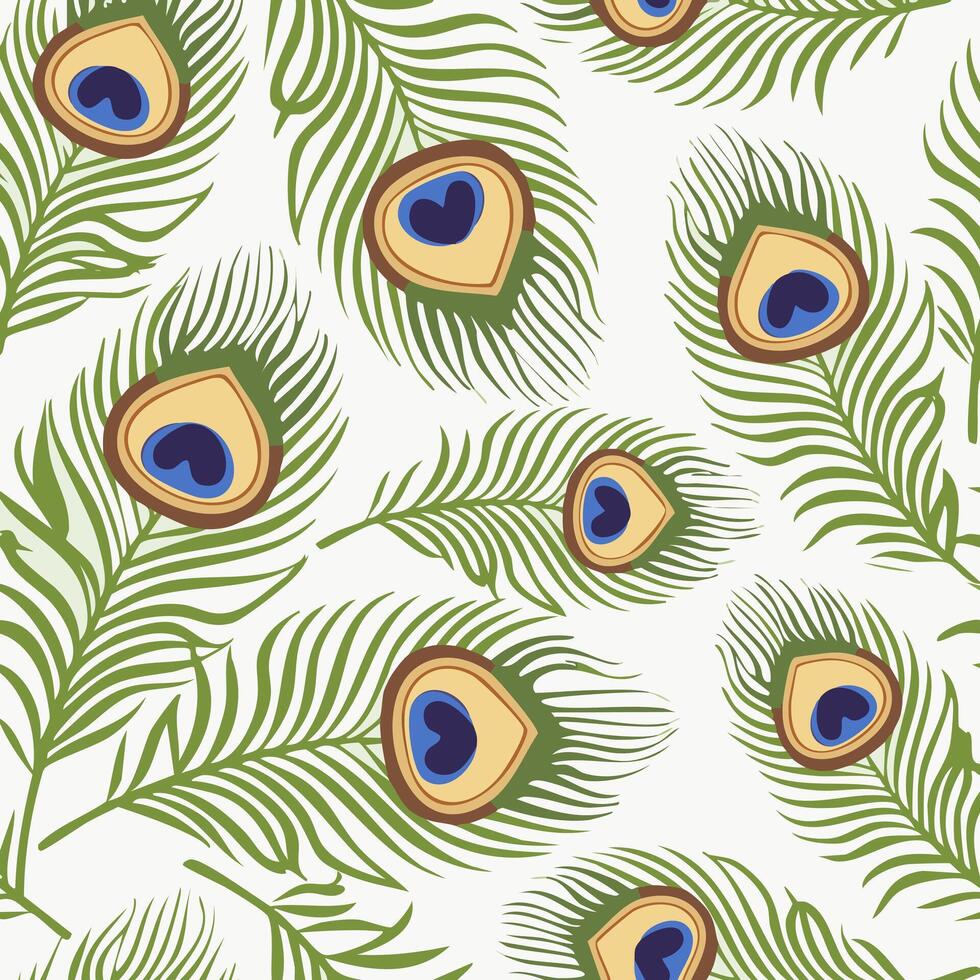 Bohemian Peacock Feathers seamless pattern vector