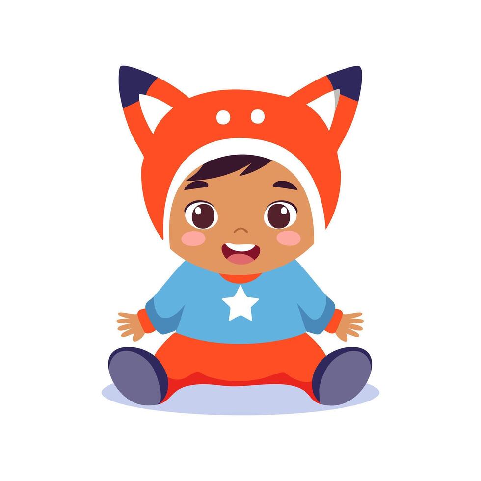 cute Baby Wearing Red Fox Clothes vector
