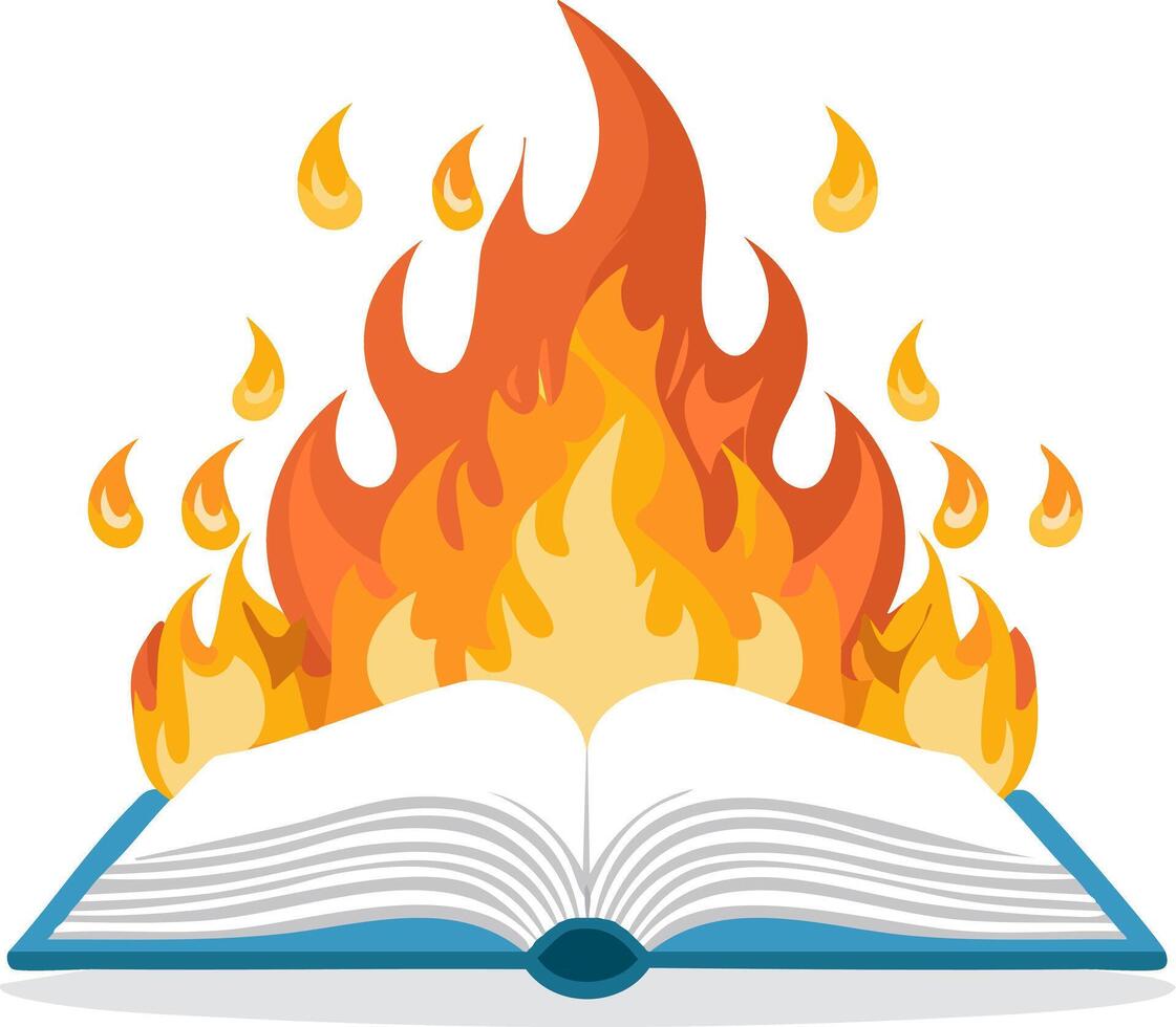Open Bible with Flames Rising vector