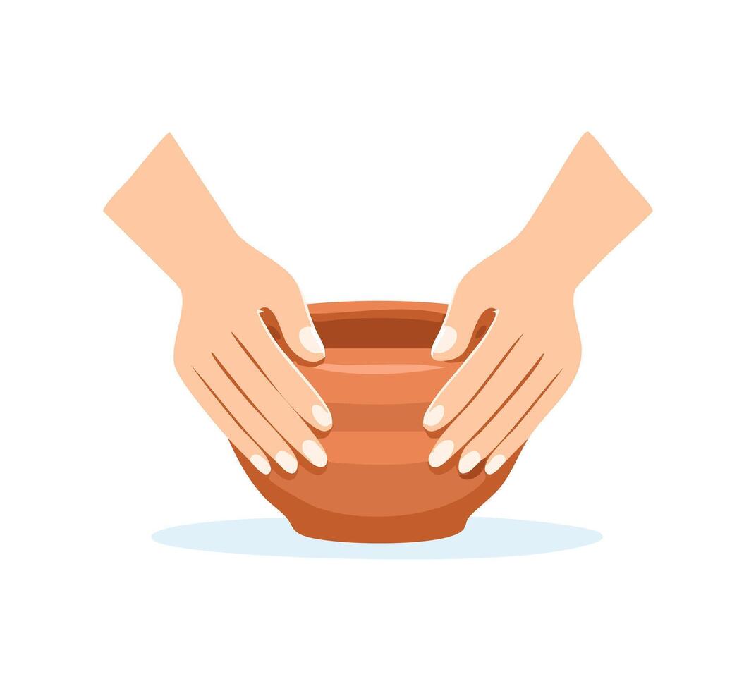 Hands shaping a clay bowl vector