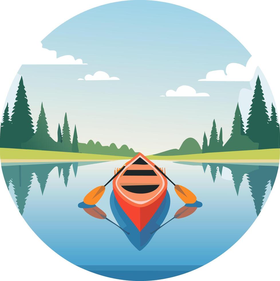 Canoe on a Mirror-Calm River vector