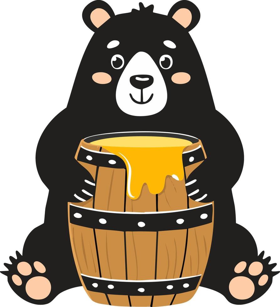 bear hugging a honey pot inside a barrel vector