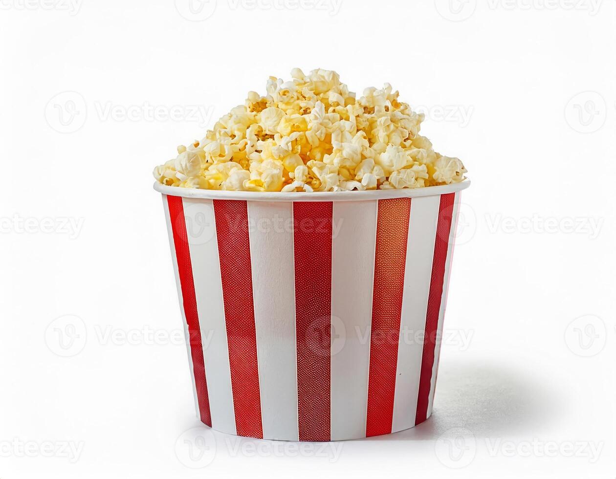 Delicious Buttery Popcorn in a Red and White Striped Bucket Perfect for Movie Night photo