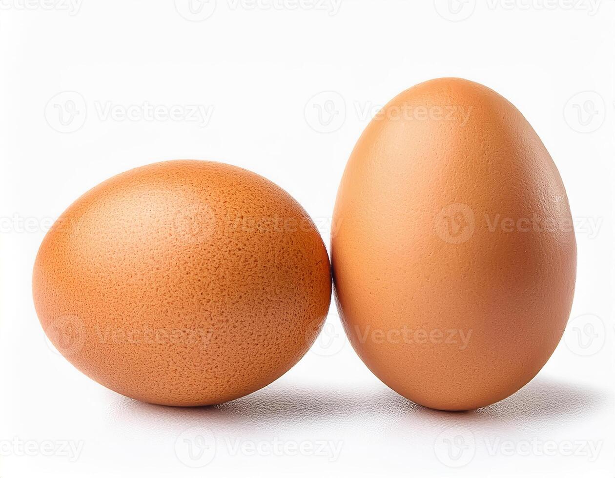 Two Brown Chicken Eggs Isolated on White Background Perfect for Cooking Recipes and Dietary Needs photo