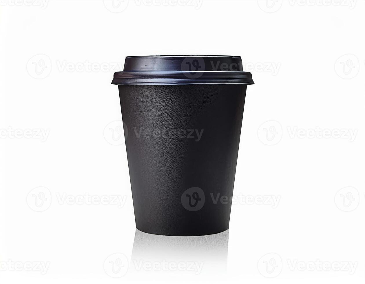 Disposable Black Coffee Cup with Lid Isolated on White Background Perfect for Cafe Menu Mockup Design photo