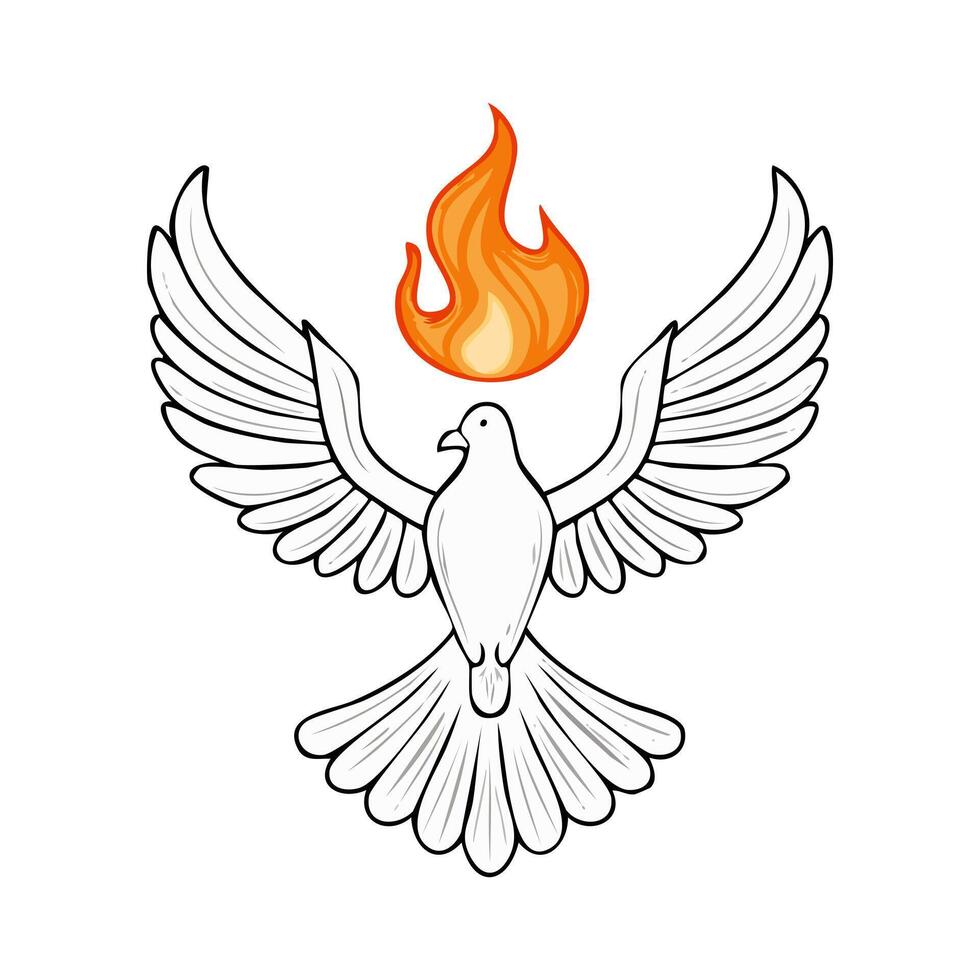 Line Art of a Dove and Flame vector