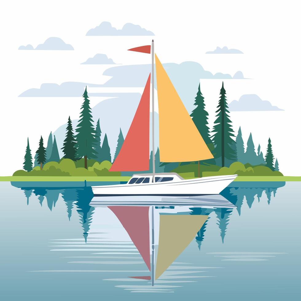 Sailing Boat on a Glassy Lake vector