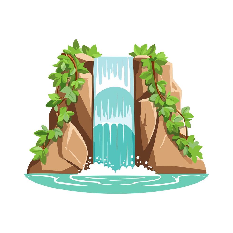 Cascading Waterfall Through Green Vines vector