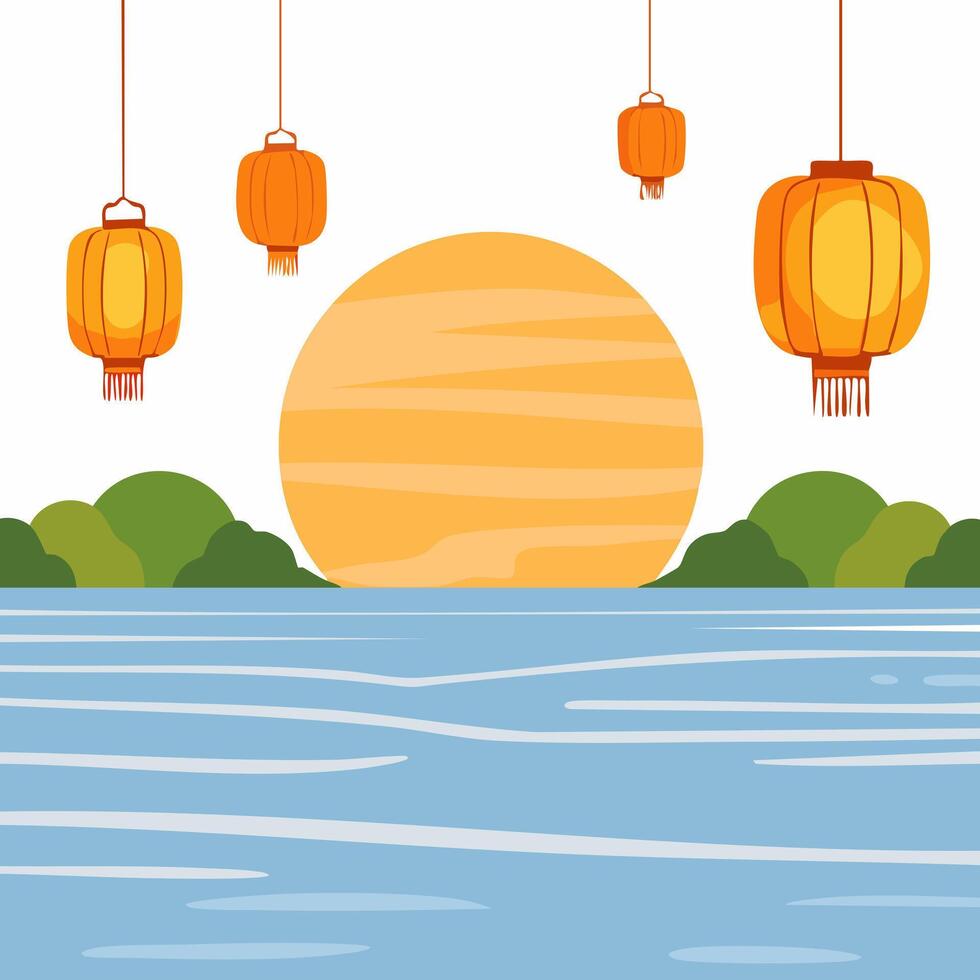 Lanterns Floating in a Silent Bay vector