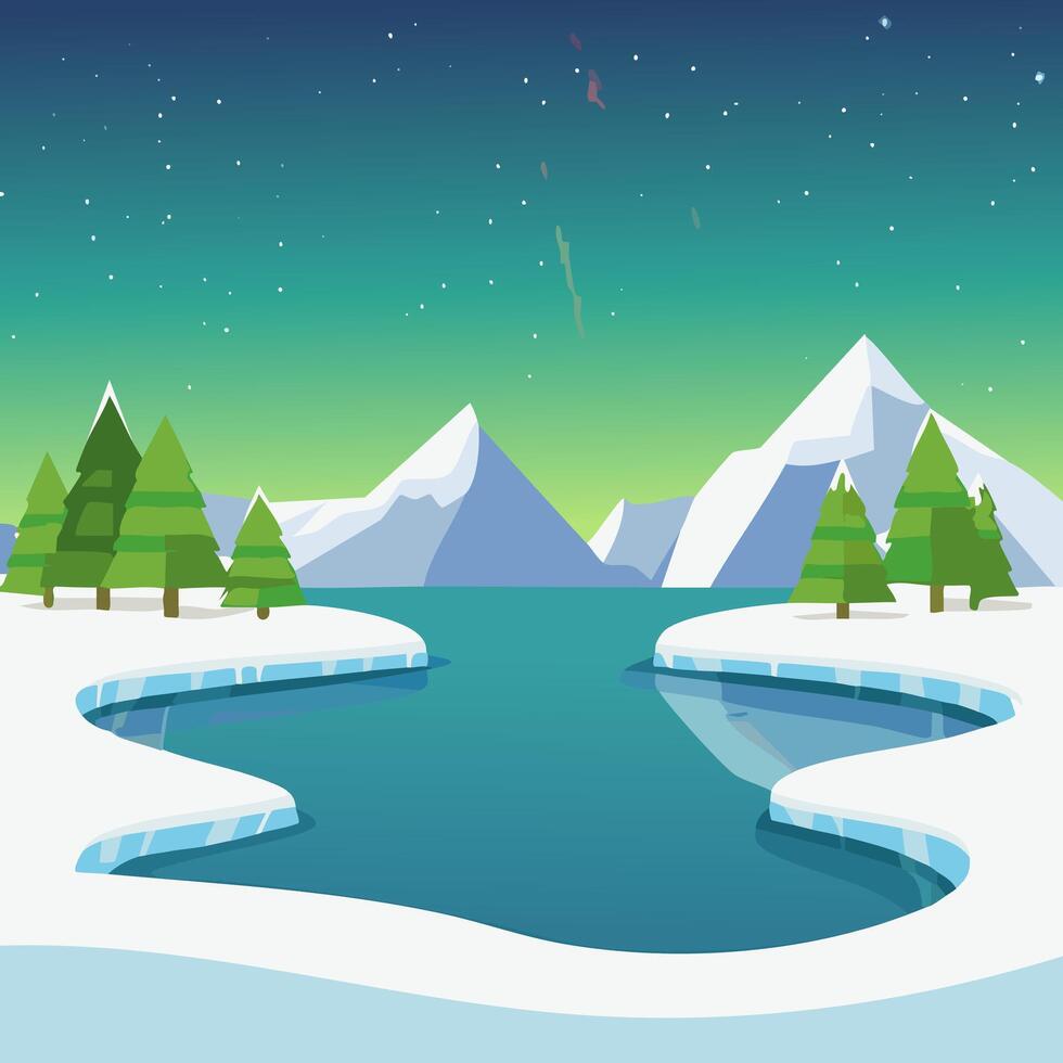 Icy Fjord in the Northern Lights vector
