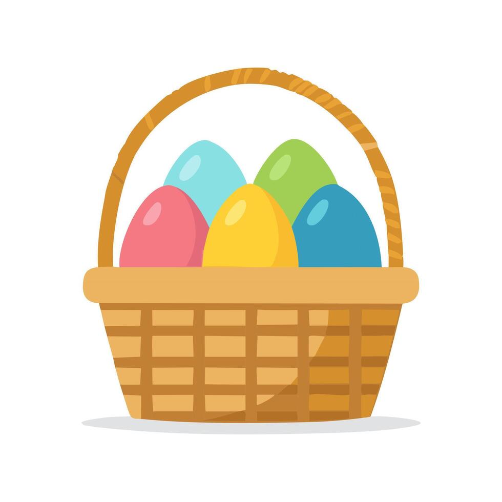 Colorful eggs in a woven basket vector