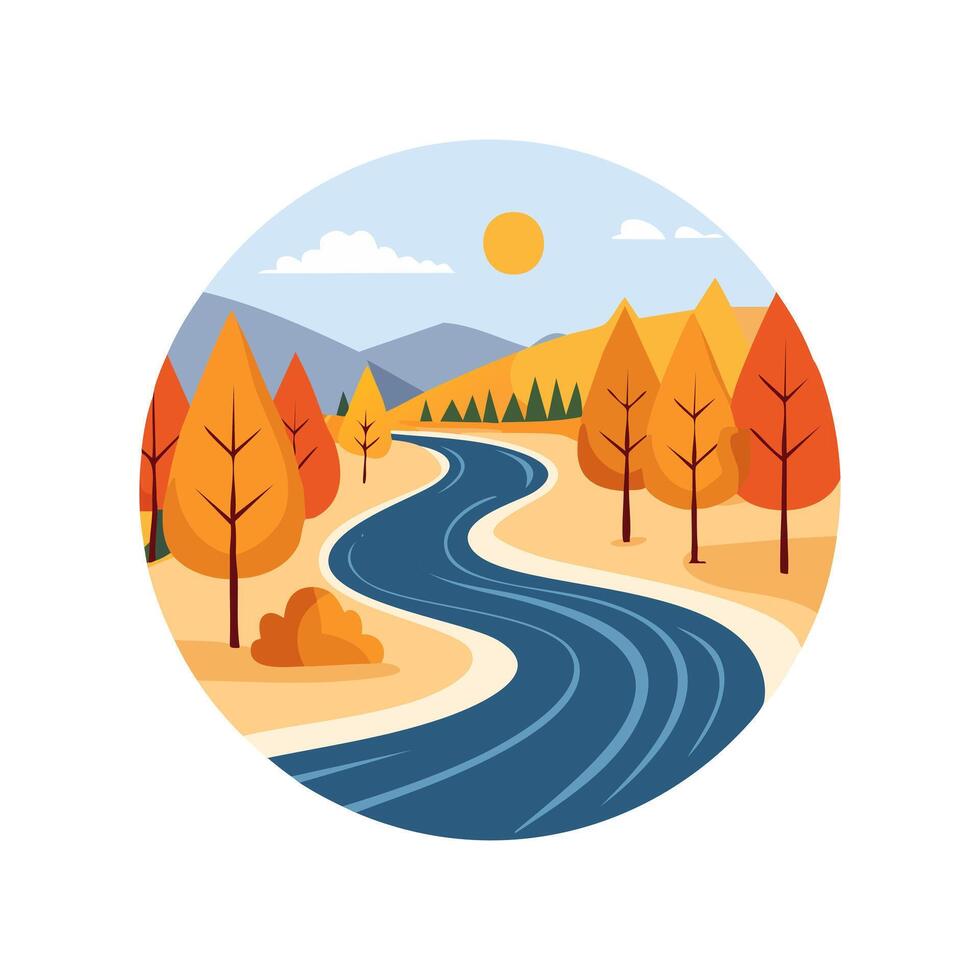 Winding River Through Autumn Trees vector