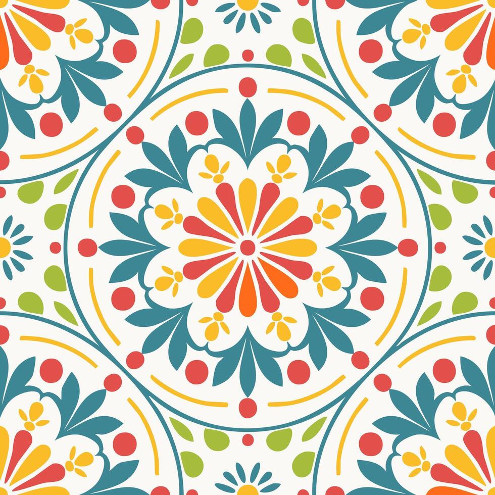 Seamless pattern Mosaic Tile Florals vector