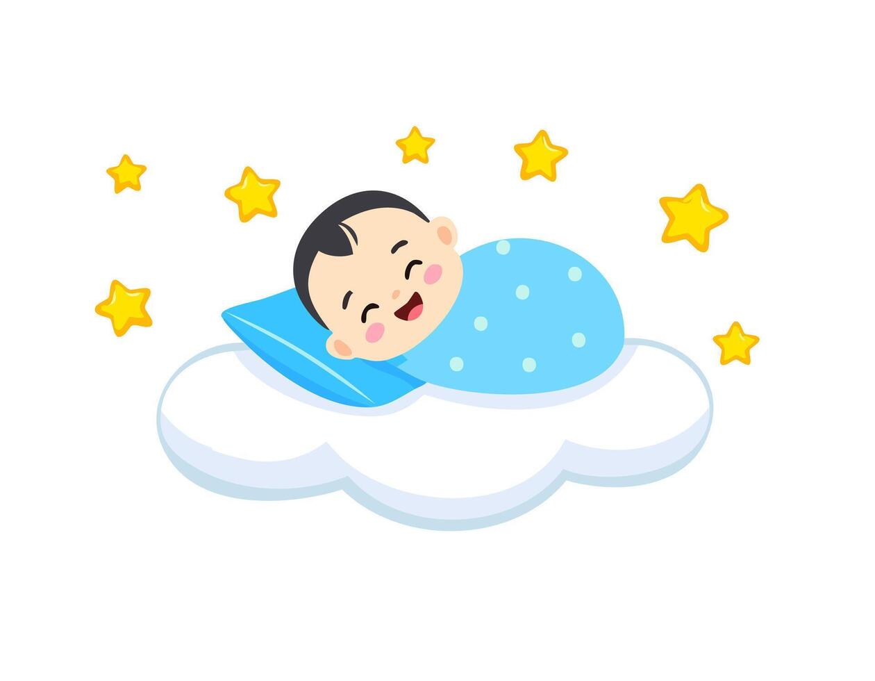 Cute Baby Mascot Napping on Fluffy Cloud with Star Blanket vector