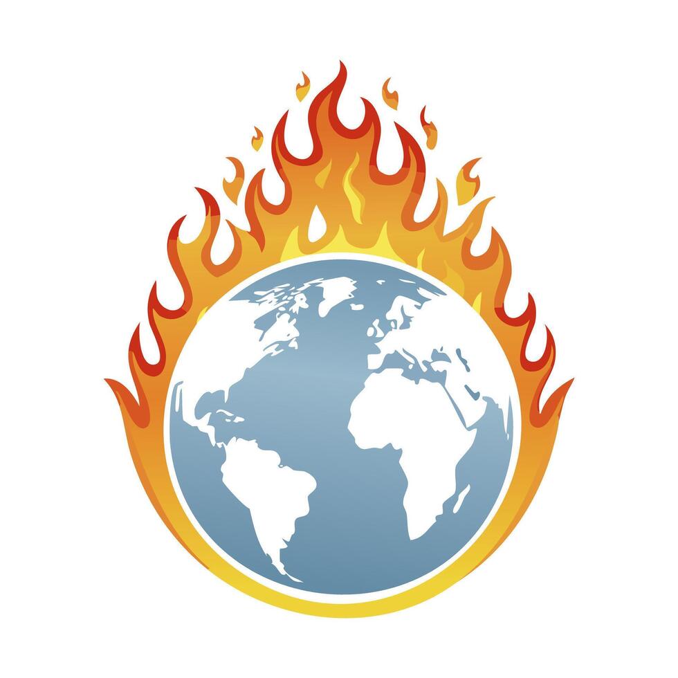 Globe with flames touching various continents vector