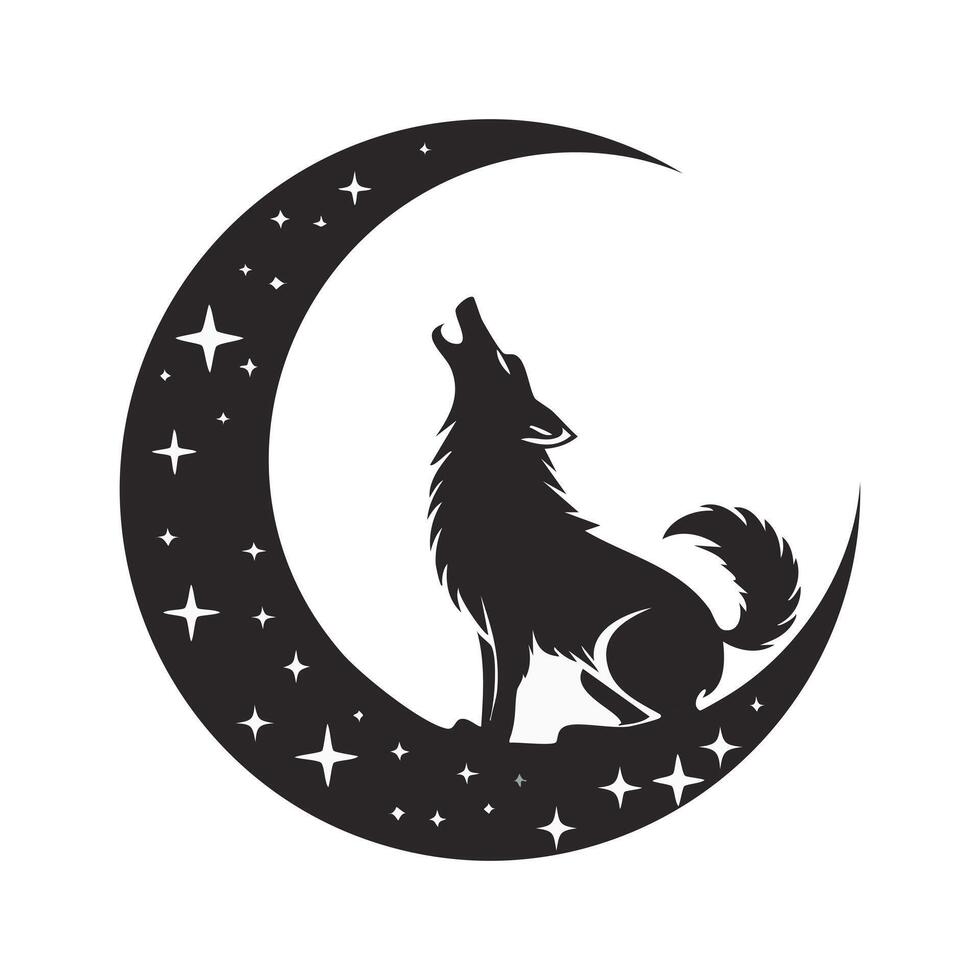 wolf howling at a crescent moon vector