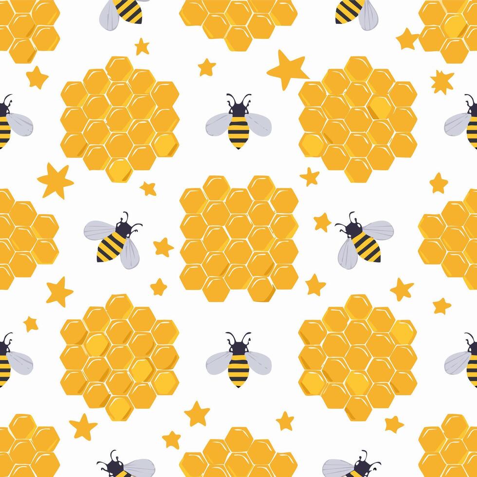 Seamless pattern Honeycomb and Bees vector
