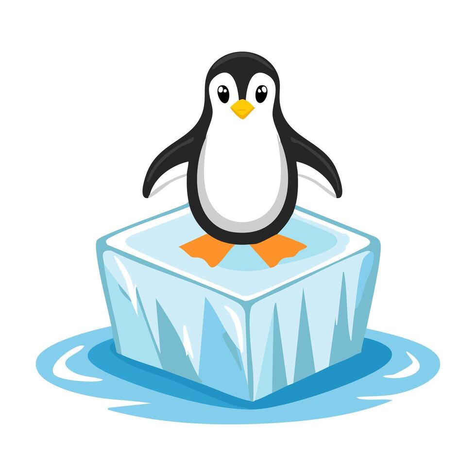 penguin sliding on an ice cube vector