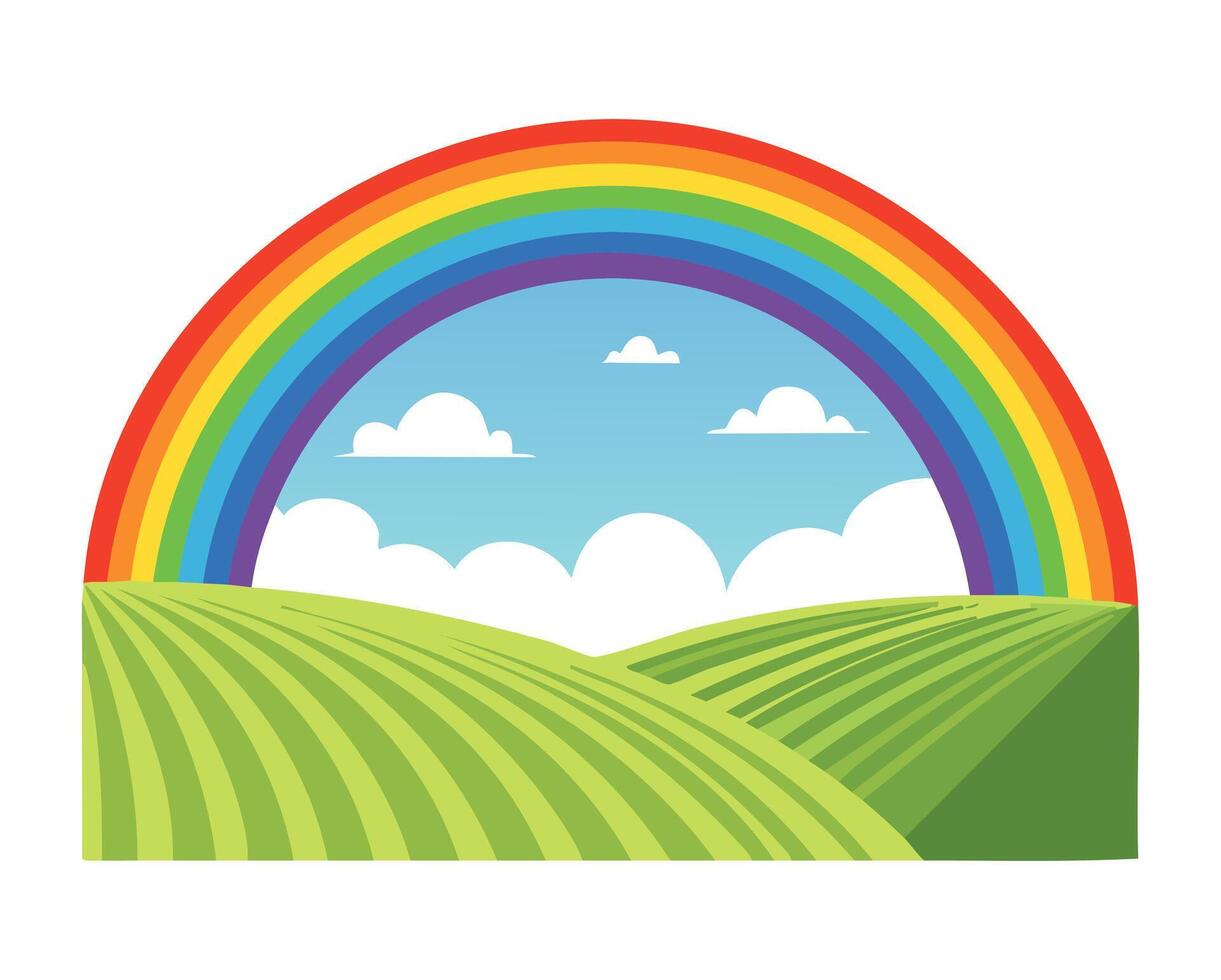 Rainbow Over Rolling Farmland vector