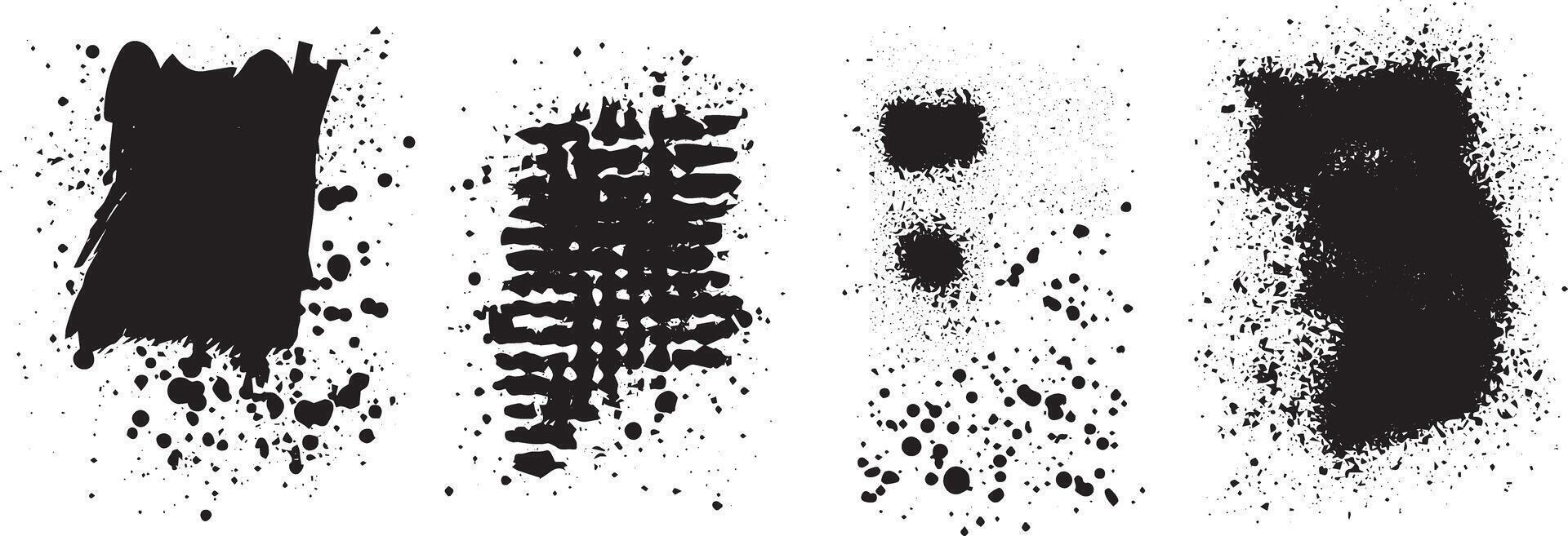 Grunge Ink Splatter and Abstract Brush Stroke Texture Set, Chaotic Paint Blots and Fragmented Effects for Urban Design vector
