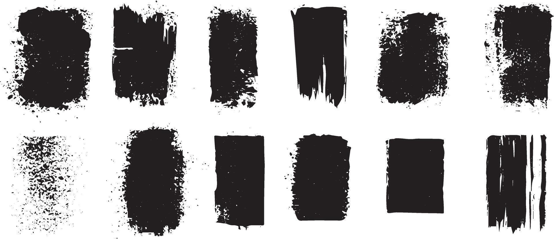 Grunge Rectangle Texture Set, Distressed Ink Frames and Abstract Paint Stroke Borders vector