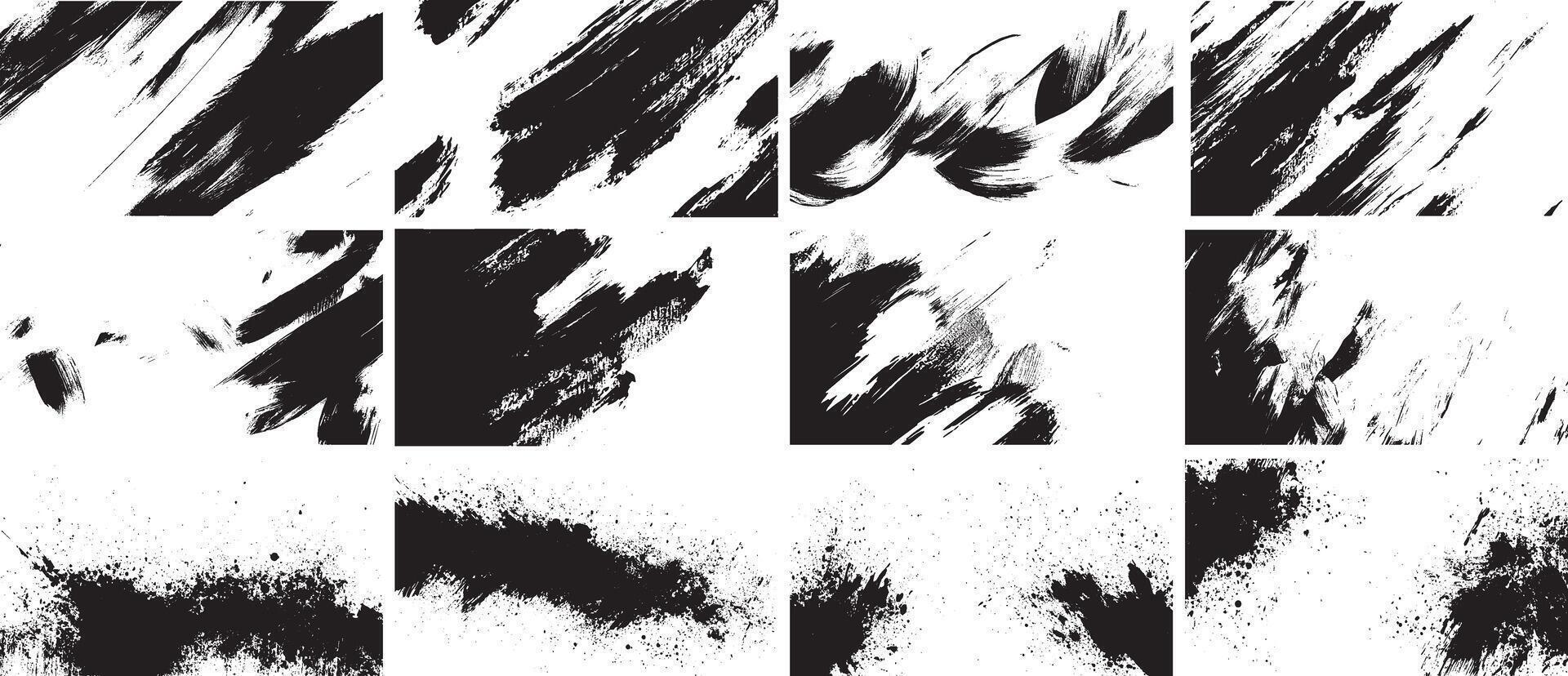 Expressive Brush Stroke and Ink Splatter Texture Pack, High-Contrast Black and White Artistic Overlays for Design and Illustration vector