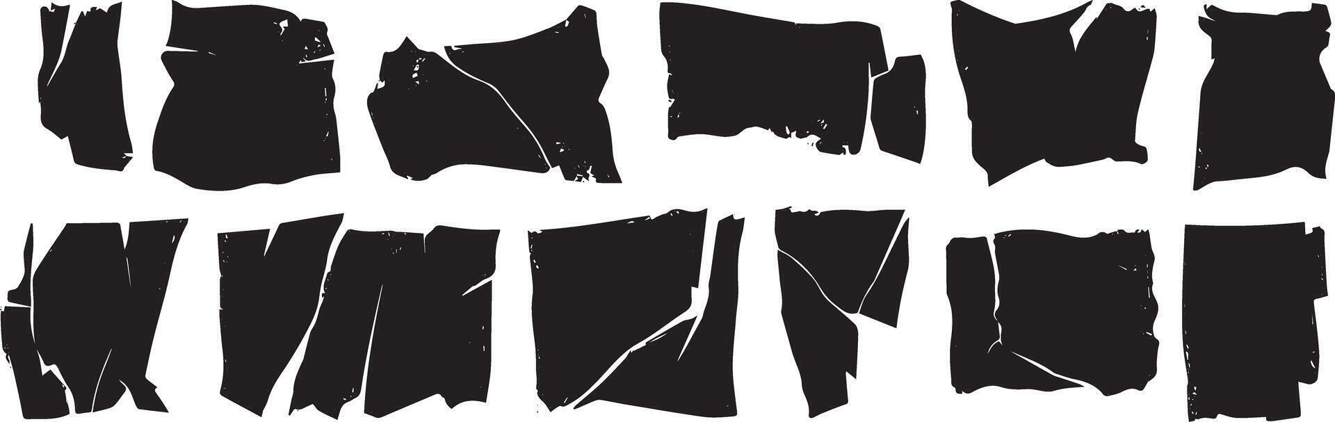 Grunge Ripped Paper and Tape Silhouette Set, Distressed Torn Edge Shapes for Collage, Zines, and DIY Design Projects vector