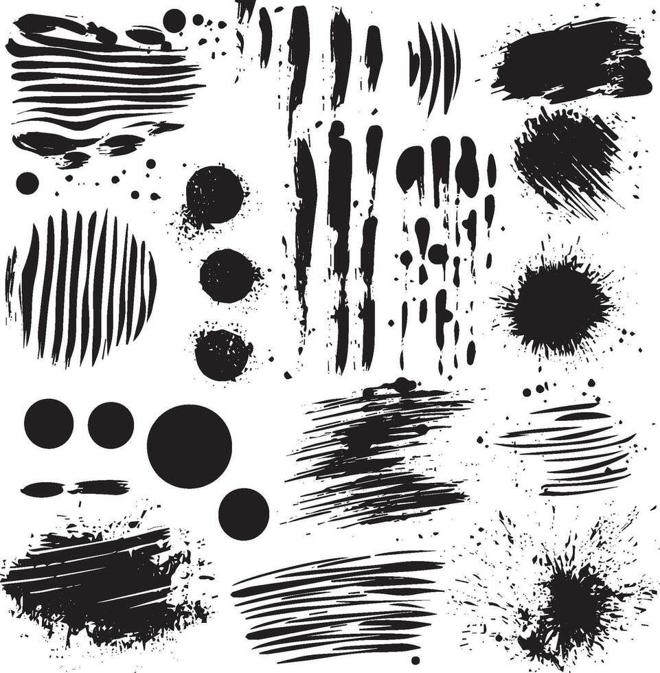 Grunge Ink Splatter and Brush Stroke Elements Set vector