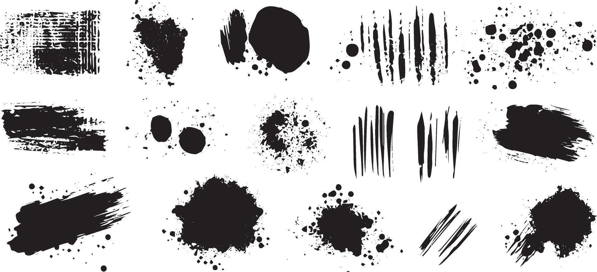 Grunge Paint Splatter and Brush Stroke Collection, Ink Blot Textures and Abstract Splat Elements for Graphic Design vector
