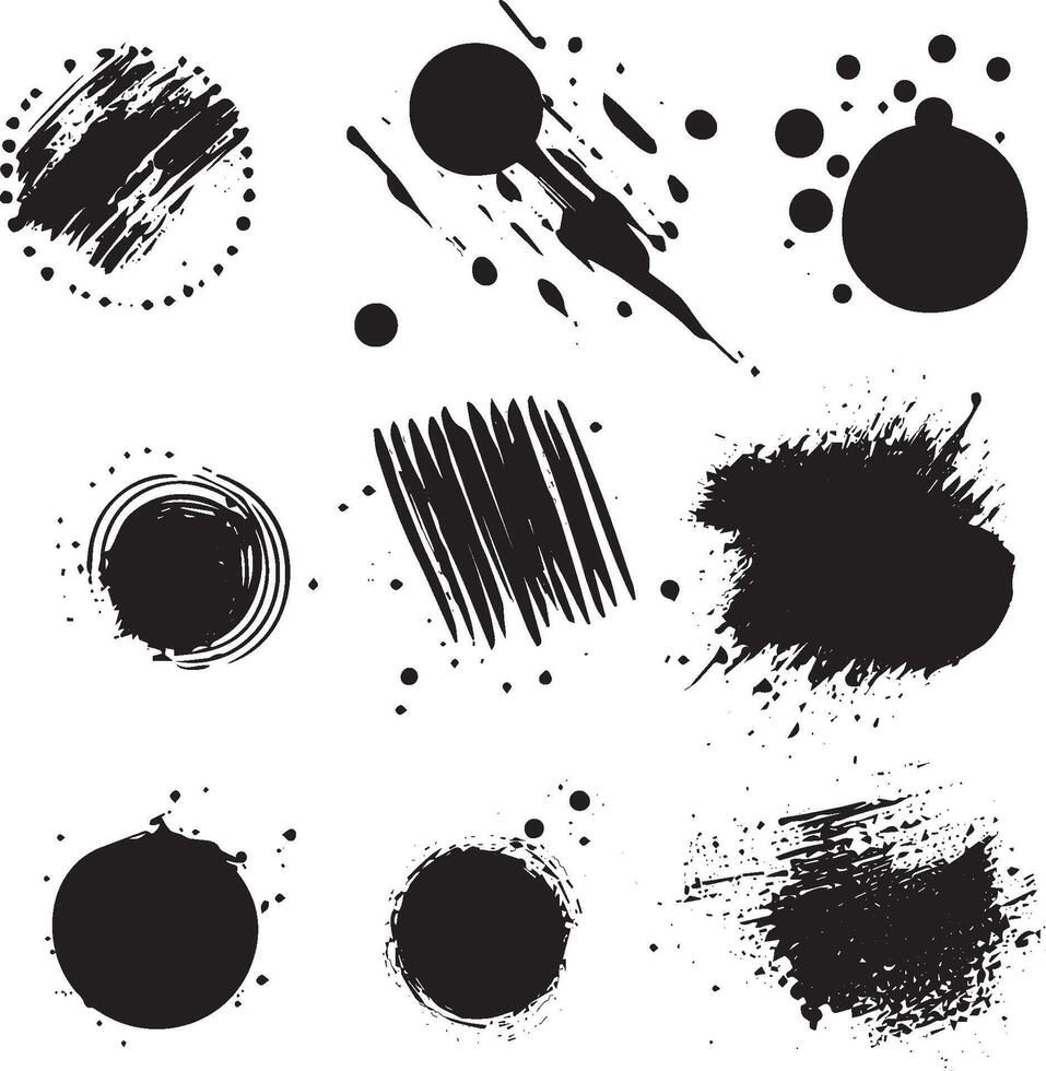 Grunge Ink Circle Splatter and Brush Stroke Set vector