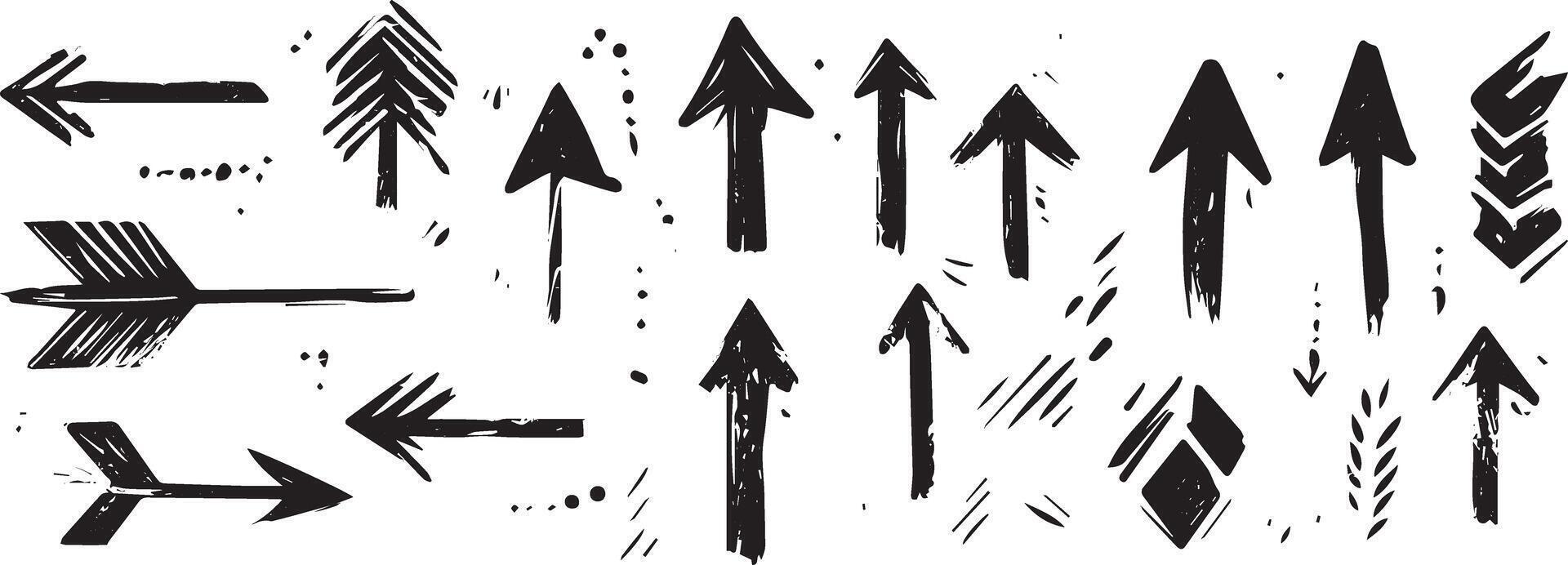 Grunge Style Hand-Drawn Arrows Collection, Arrow Set vector