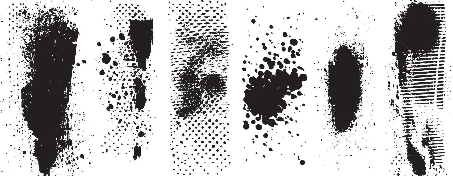 Grunge Halftone Ink Textures Set, Distressed Splatter and Stamp Brush Elements for Graphic Design vector