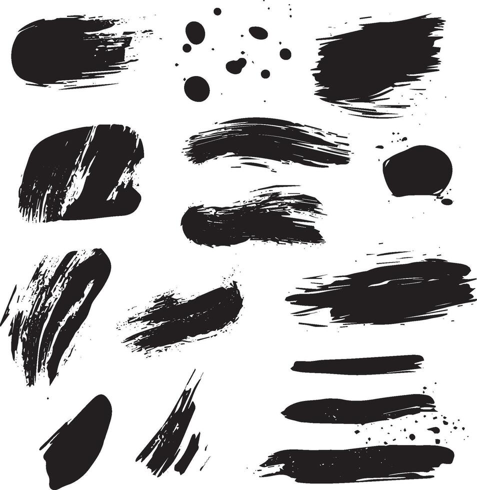Grunge Ink Brush Strokes and Paint Splatters, Abstract Texture Set vector