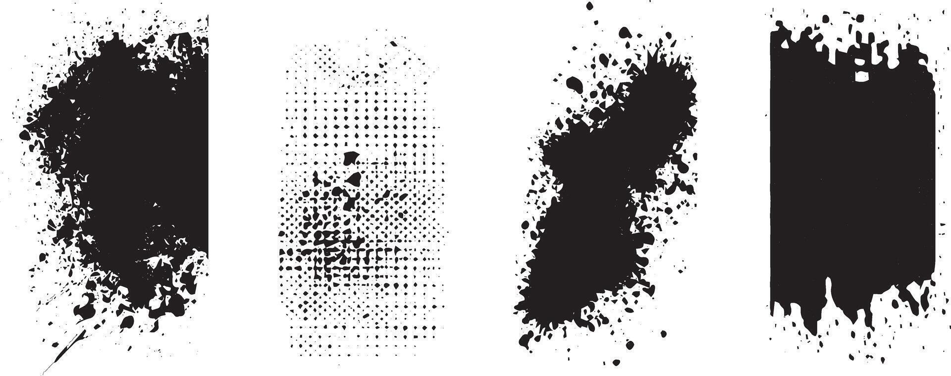 Grunge Splatter and Halftone Texture Set, Abstract Ink Blots and Dripping Paint Overlays vector