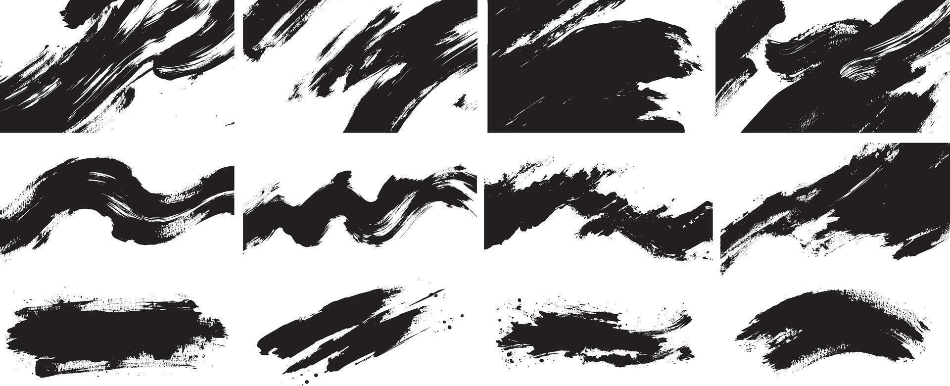 Bold Abstract Brush Stroke Texture Set, High-Resolution Black Paint Strokes for Artistic and Graphic Design Projects vector