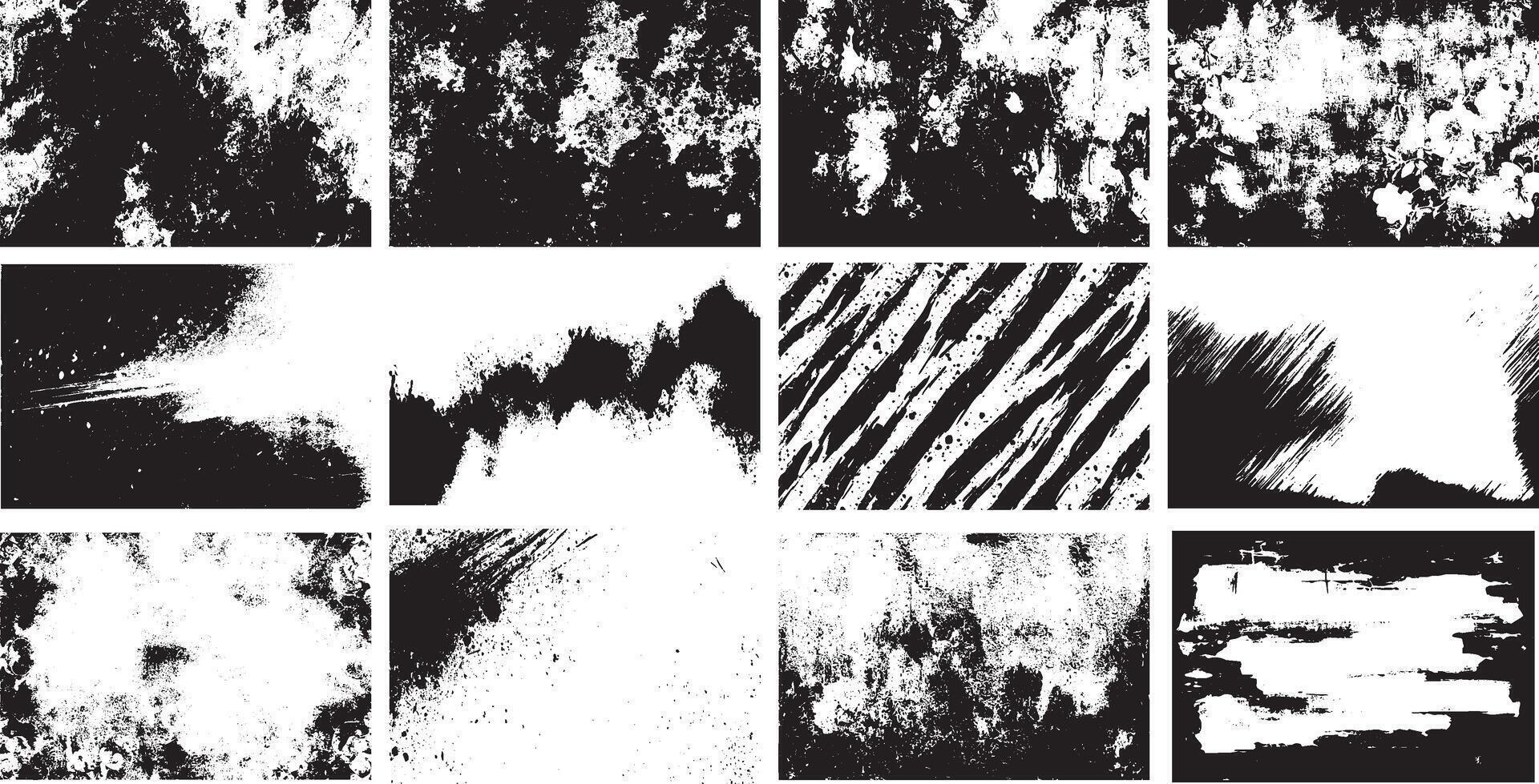 Grunge Texture Collection, Distressed Black and White Overlay Backgrounds for Design and Art Projects vector
