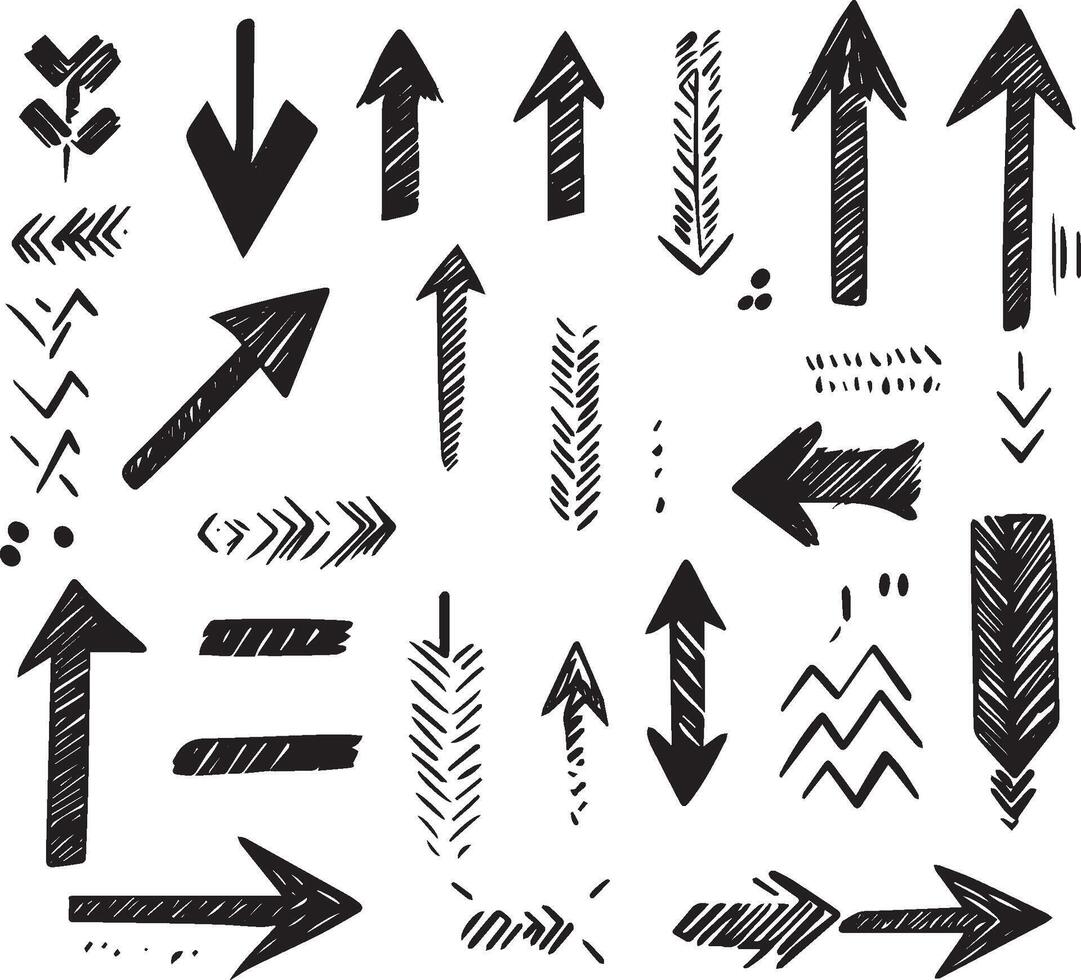 Sketch Style Hand-Drawn Arrows Set, Directional Elements vector