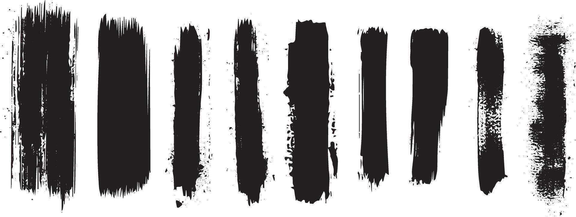 Set of Grunge Ink Brush Strokes with Distressed Texture and Splatter Effects, Black Elements vector
