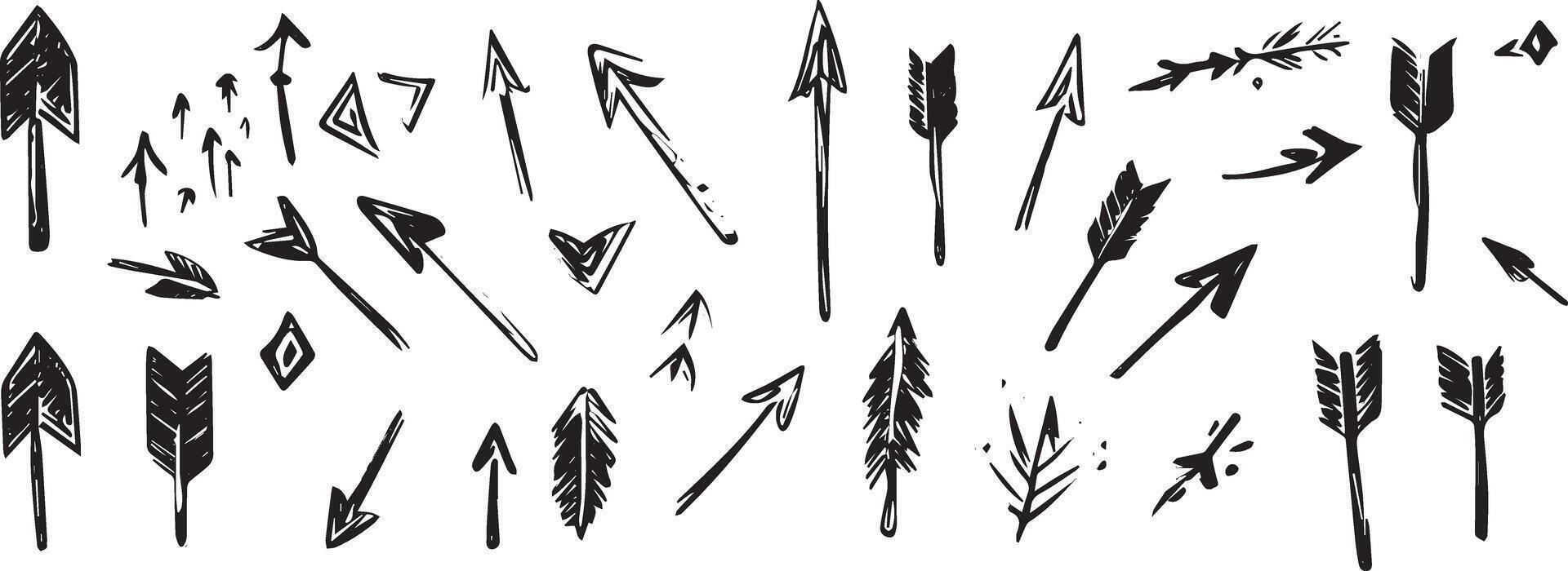 Rustic Tribal Arrows, Hand-Drawn Sketch Arrow Set vector