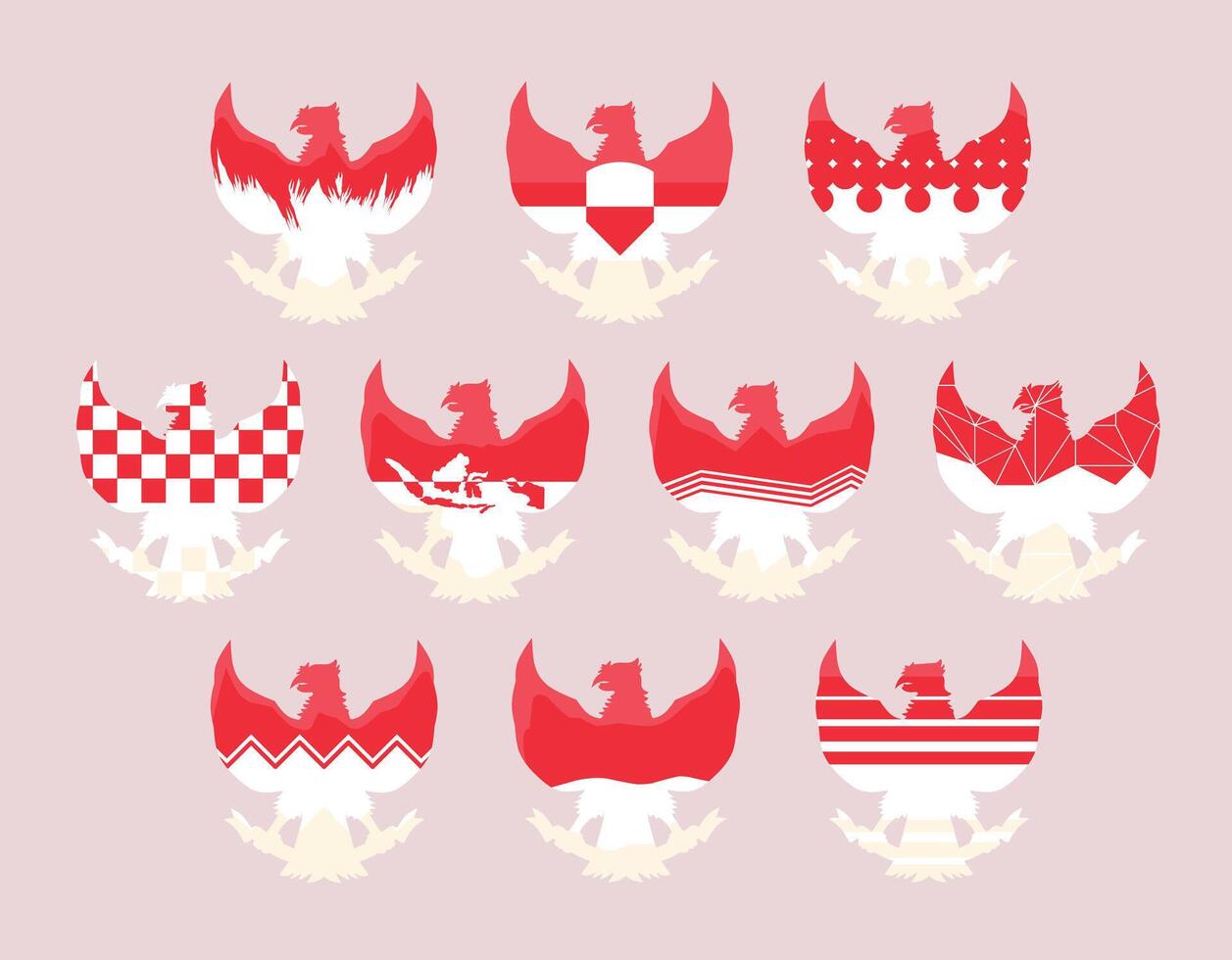A symbolic set of Garuda Pancasila badge in silhouette, representing Indonesia national emblem, for patriotic designs, educational materials, cultural projects, and official themed visuals vector