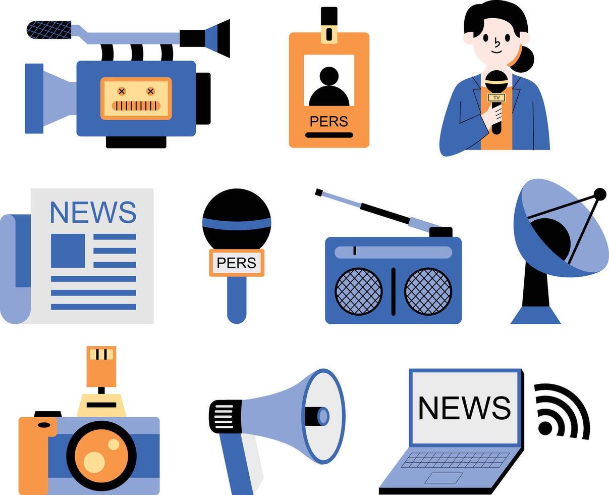 A collection of journalism and press-related illustrations, perfect for media content, news themes, editorial design, and communication projects. vector