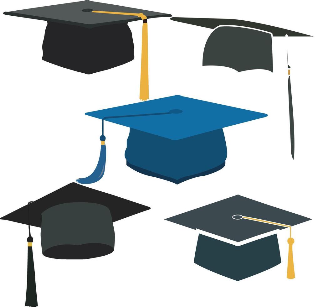 Graduation Caps Set, Academic Hat Collection Illustration vector