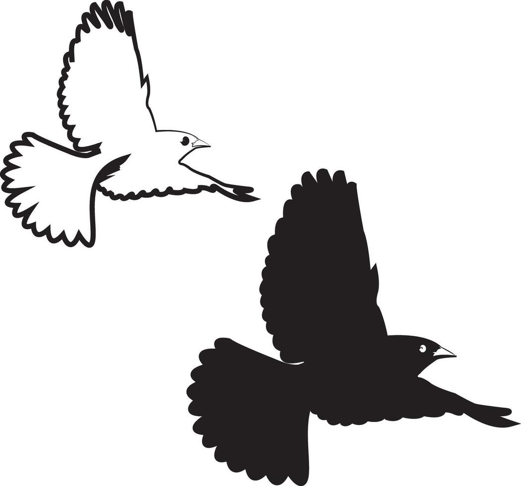 Black and white of a flying bird silhouette. vector
