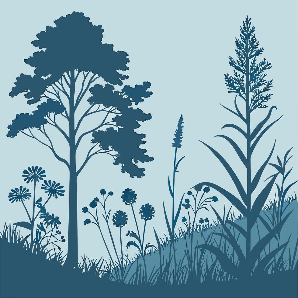 Silhouette Meadow Landscape Illustration vector