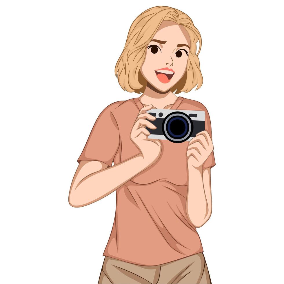 Illustration of a woman holding a camera vector